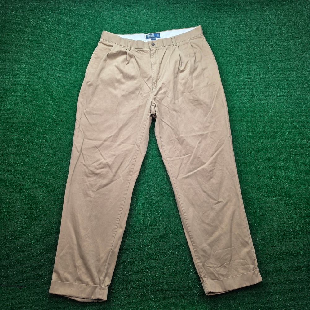 Vintage Polo Ralph Lauren Hammond Pants Mens 38x32 Brown Tan Pleated Trousers